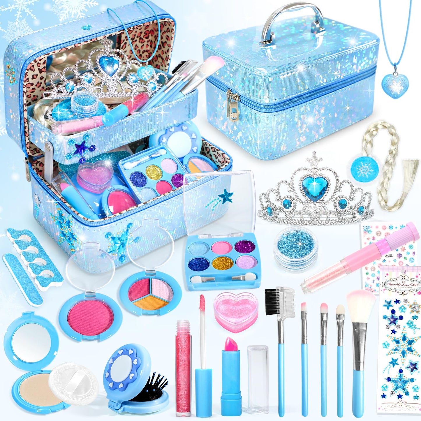 INNOCHEER Kids Makeup Kit – 24-in-1 Frozen Themed Washable Cosmetic Set for Girls