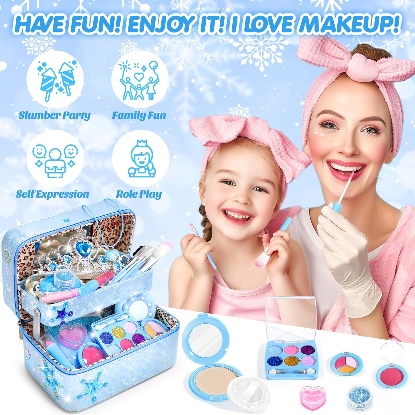 INNOCHEER Kids Makeup Kit – 24-in-1 Frozen Themed Washable Cosmetic Set for Girls
