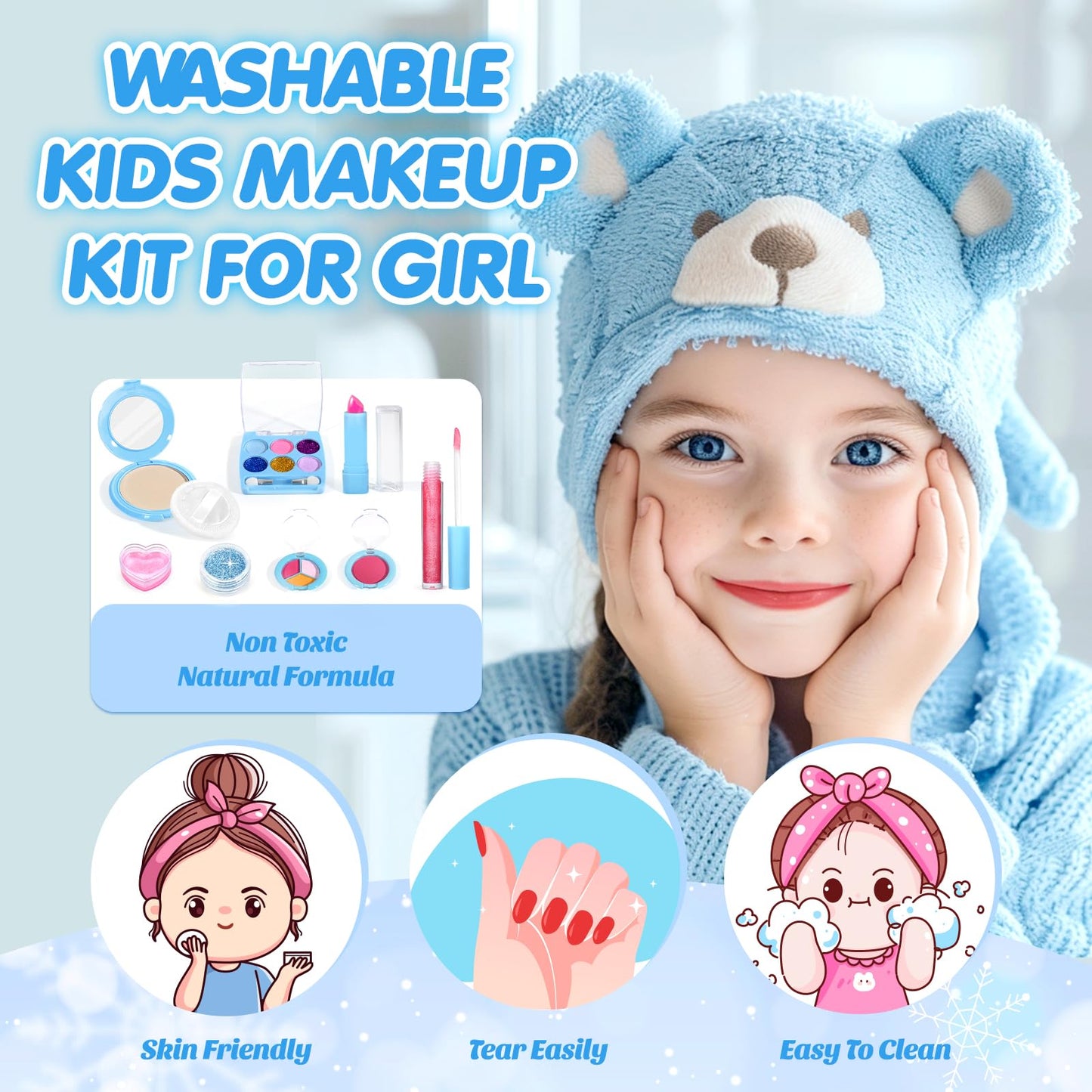 INNOCHEER Kids Makeup Kit – 24-in-1 Frozen Themed Washable Cosmetic Set for Girls