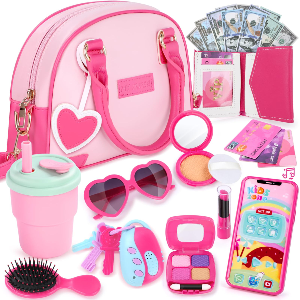 INNOCHEER Little Girls Purse – Pretend Makeup Kit & Dress-Up Toy for Ages 3-8