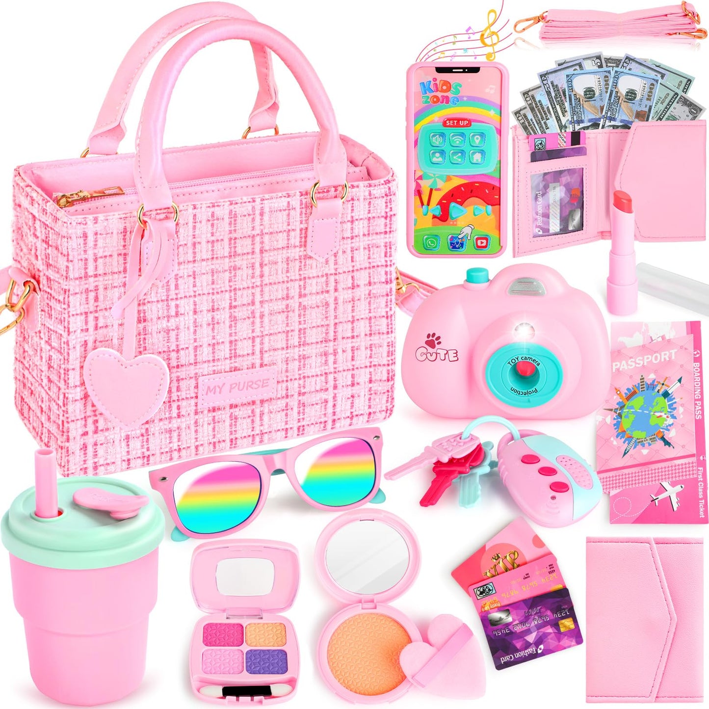 INNOCHEER Little Girls Purse with Pretend Makeup – 30‑in‑1 Toy Set for Girls 3–8