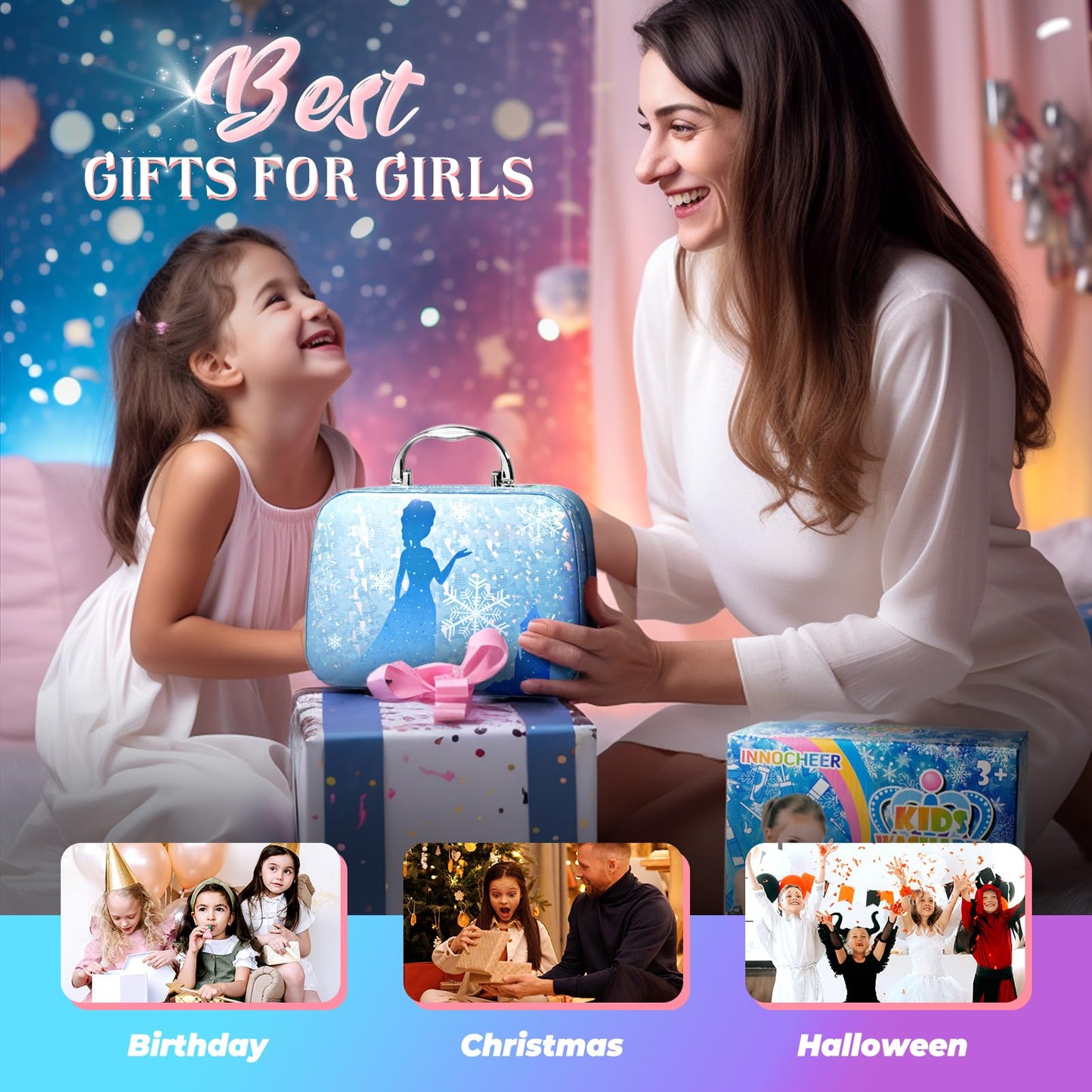 INNOCHEER Kids Makeup Kit – Safe, Washable 25-Piece Princess Play Set for Girls (Ages 3-12)