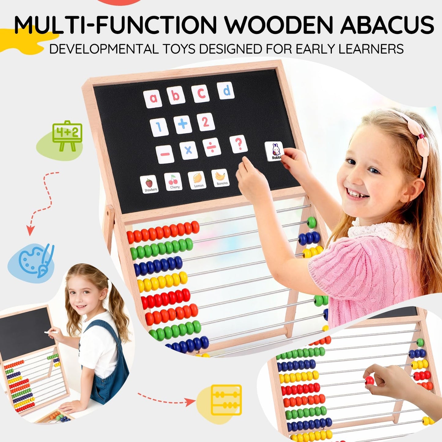 INNOCHEER 3-in-1 Abacus, Magnetic Letters & Fridge Magnets for Kids | Educational Learning Toy