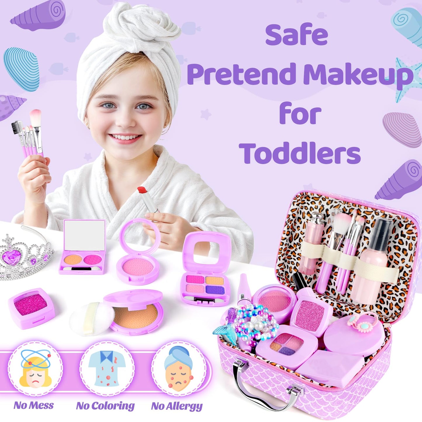 INNOCHEER Pretend Makeup Kit for Toddlers – Mermaid Themed Toy Set for Safe, Imaginative Play