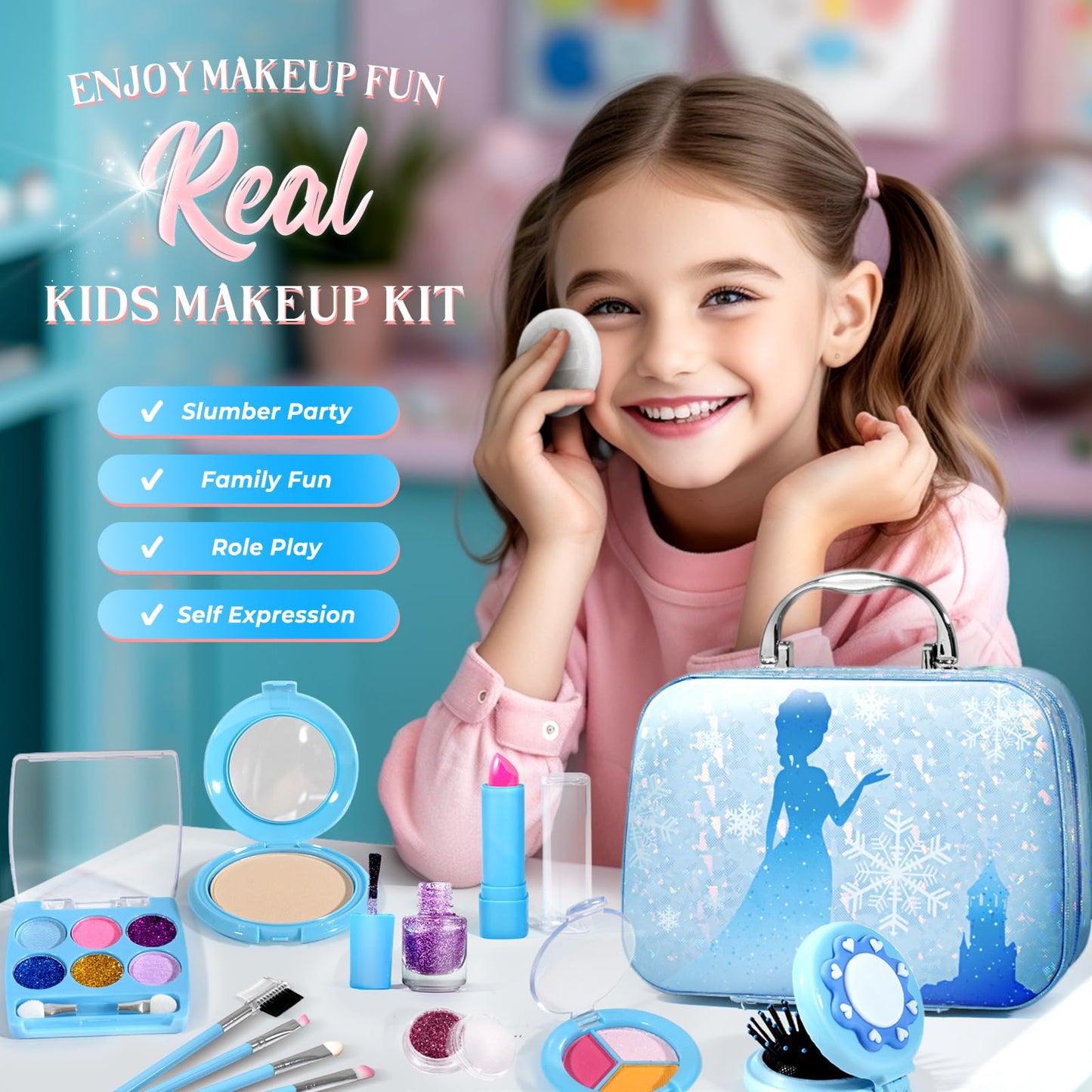 INNOCHEER Kids Makeup Kit – Safe, Washable 25-Piece Princess Play Set for Girls (Ages 3-12)