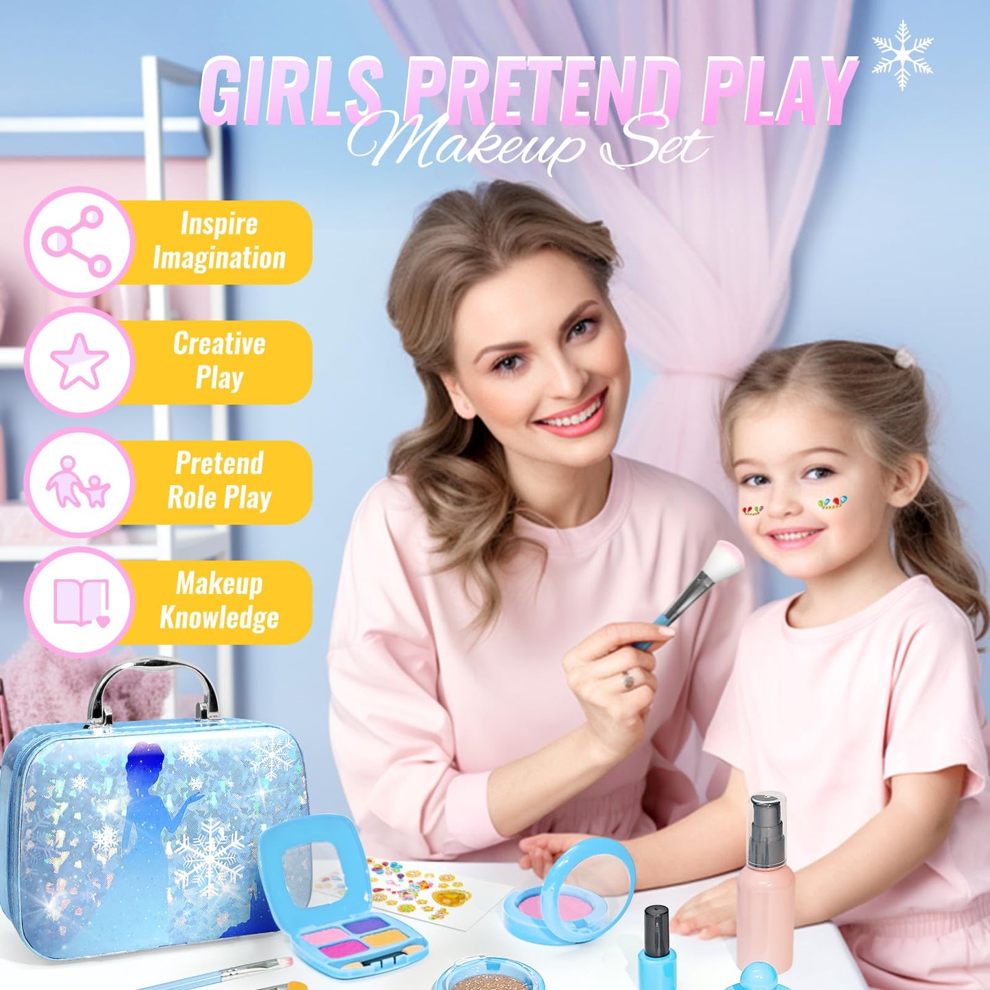 INNOCHEER Pretend Makeup Kit for Toddlers Not Real Makeup – Frozen Toy Set for Girls