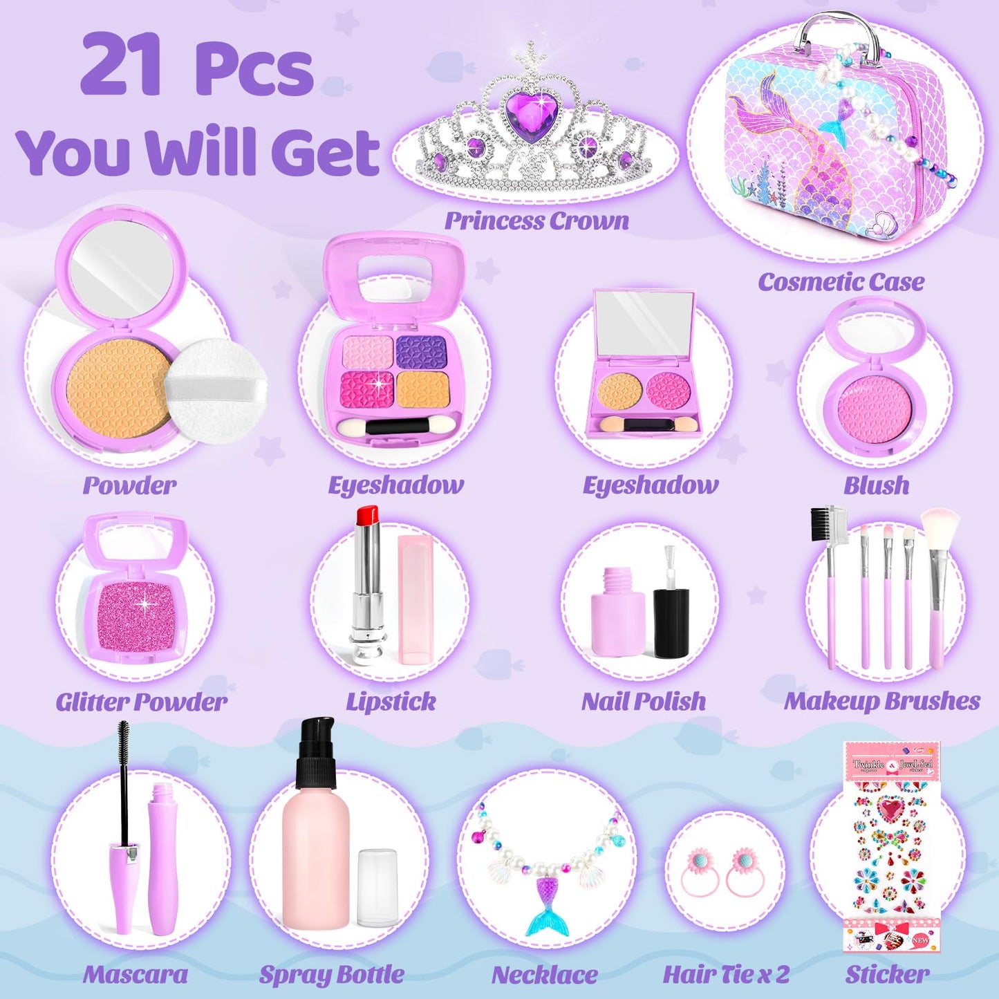 INNOCHEER Pretend Makeup Kit for Toddlers – Mermaid Themed Toy Set for Safe, Imaginative Play