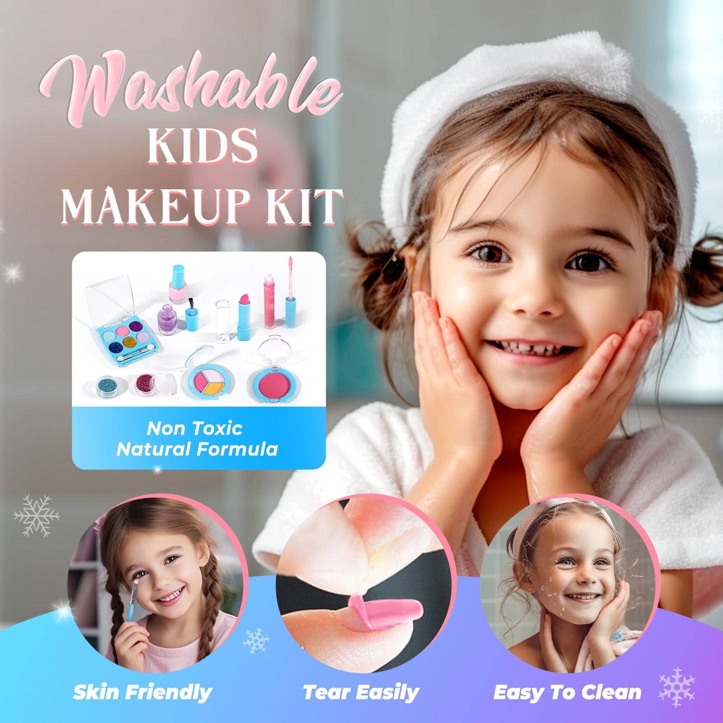 INNOCHEER Kids Makeup Kit – Safe, Washable 25-Piece Princess Play Set for Girls (Ages 3-12)