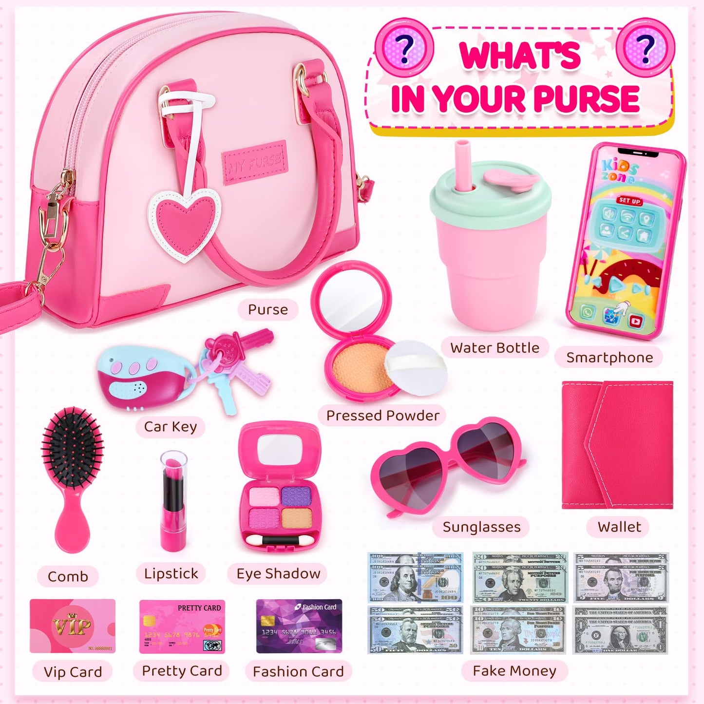 INNOCHEER Little Girls Purse – Pretend Makeup Kit & Dress-Up Toy for Ages 3-8
