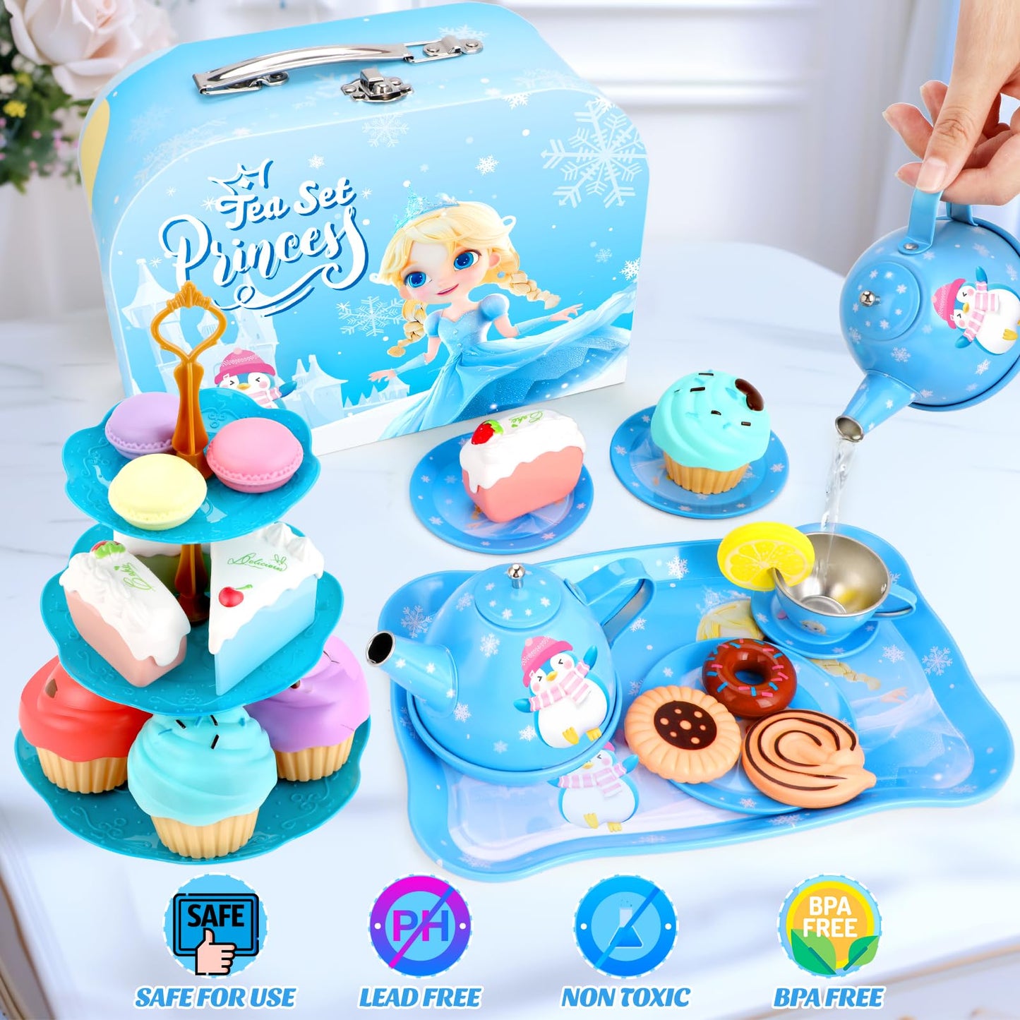 INNOCHEER Tea Party Set for Girls - Pretend Play Kitchen Toys (3-8 Years)