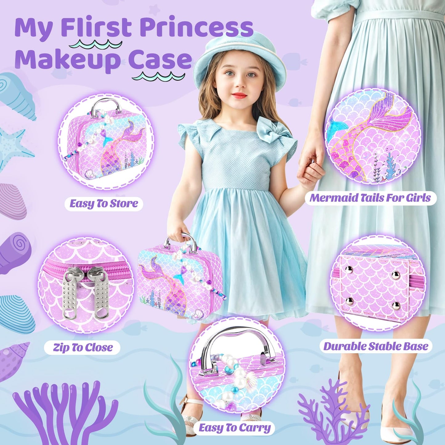 INNOCHEER Pretend Makeup Kit for Toddlers – Mermaid Themed Toy Set for Safe, Imaginative Play