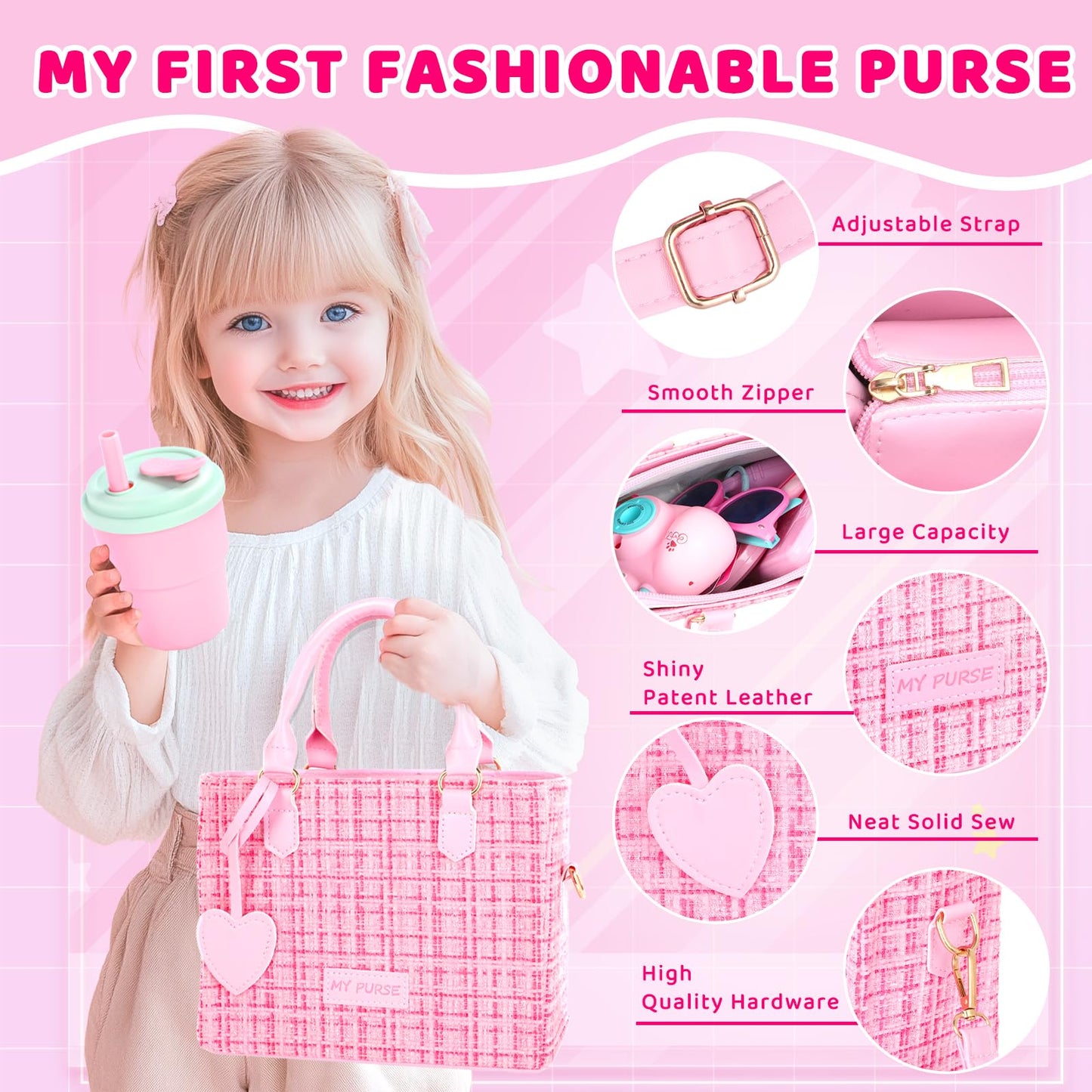 INNOCHEER Little Girls Purse with Pretend Makeup – 30‑in‑1 Toy Set for Girls 3–8