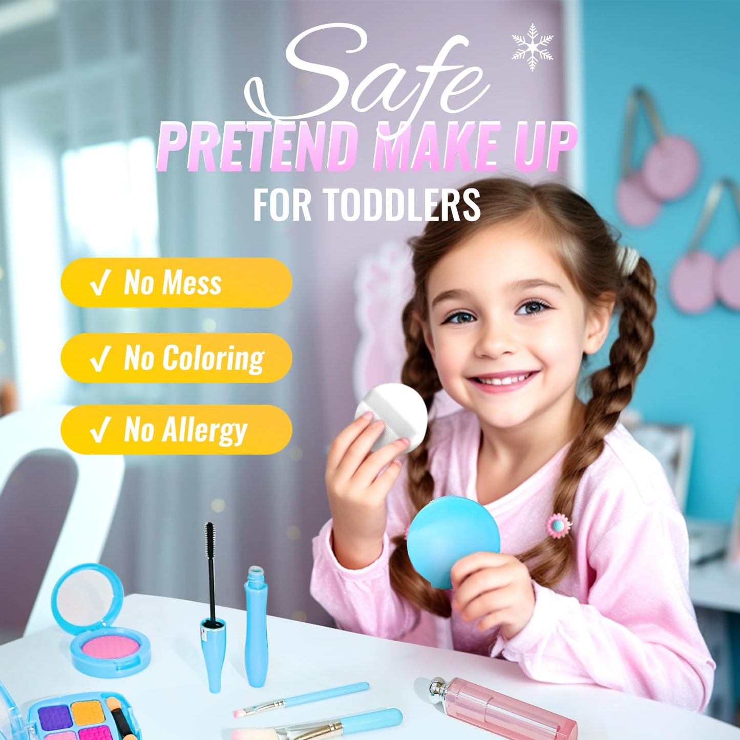 INNOCHEER Pretend Makeup Kit for Toddlers Not Real Makeup – Frozen Toy Set for Girls