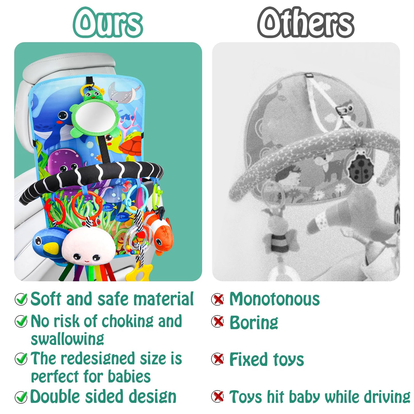 Innofans Baby Car Seat Ocean Animals Toys – Kick & Play Dual-Sided with Teether