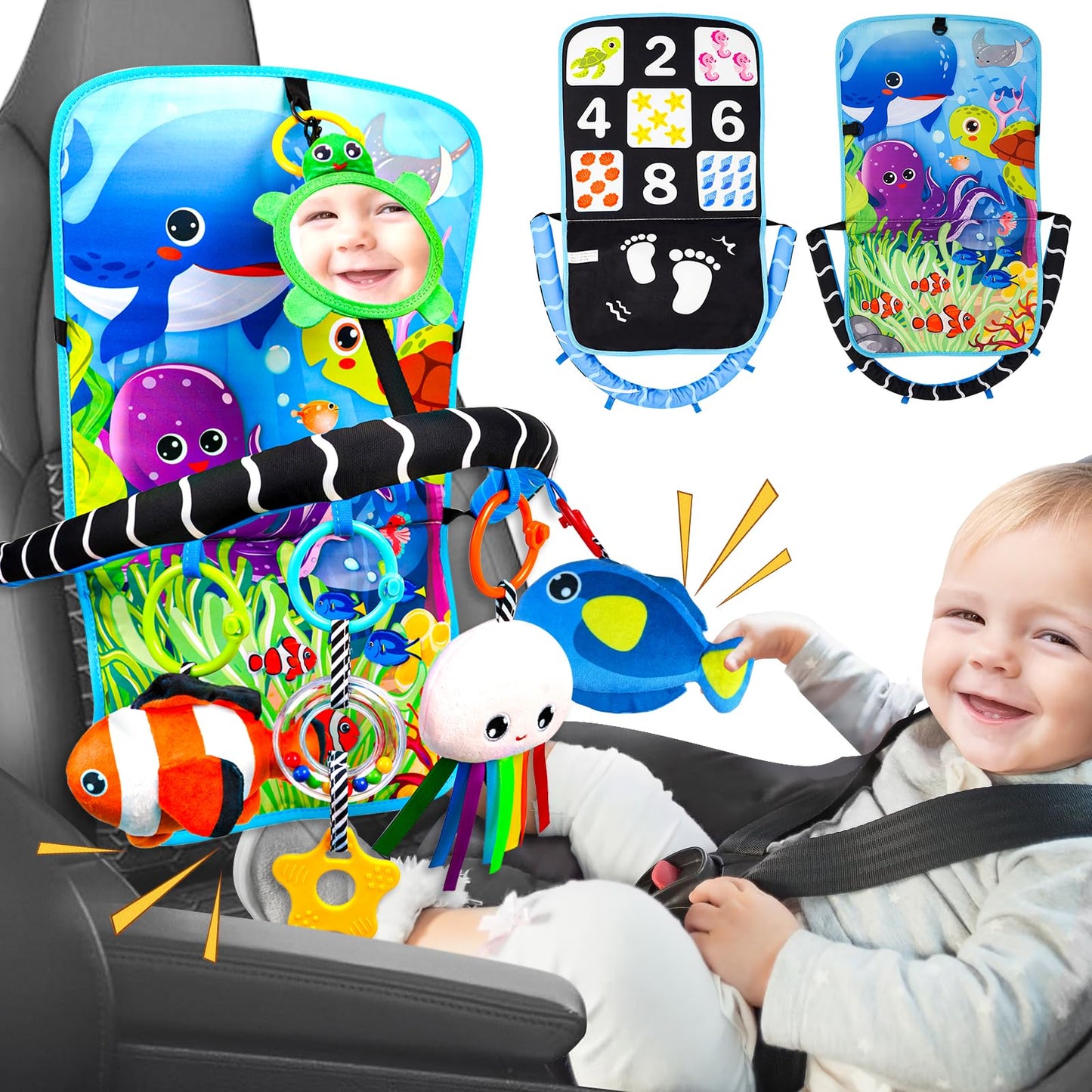 Innofans Baby Car Seat Ocean Animals Toys – Kick & Play Dual-Sided with Teether