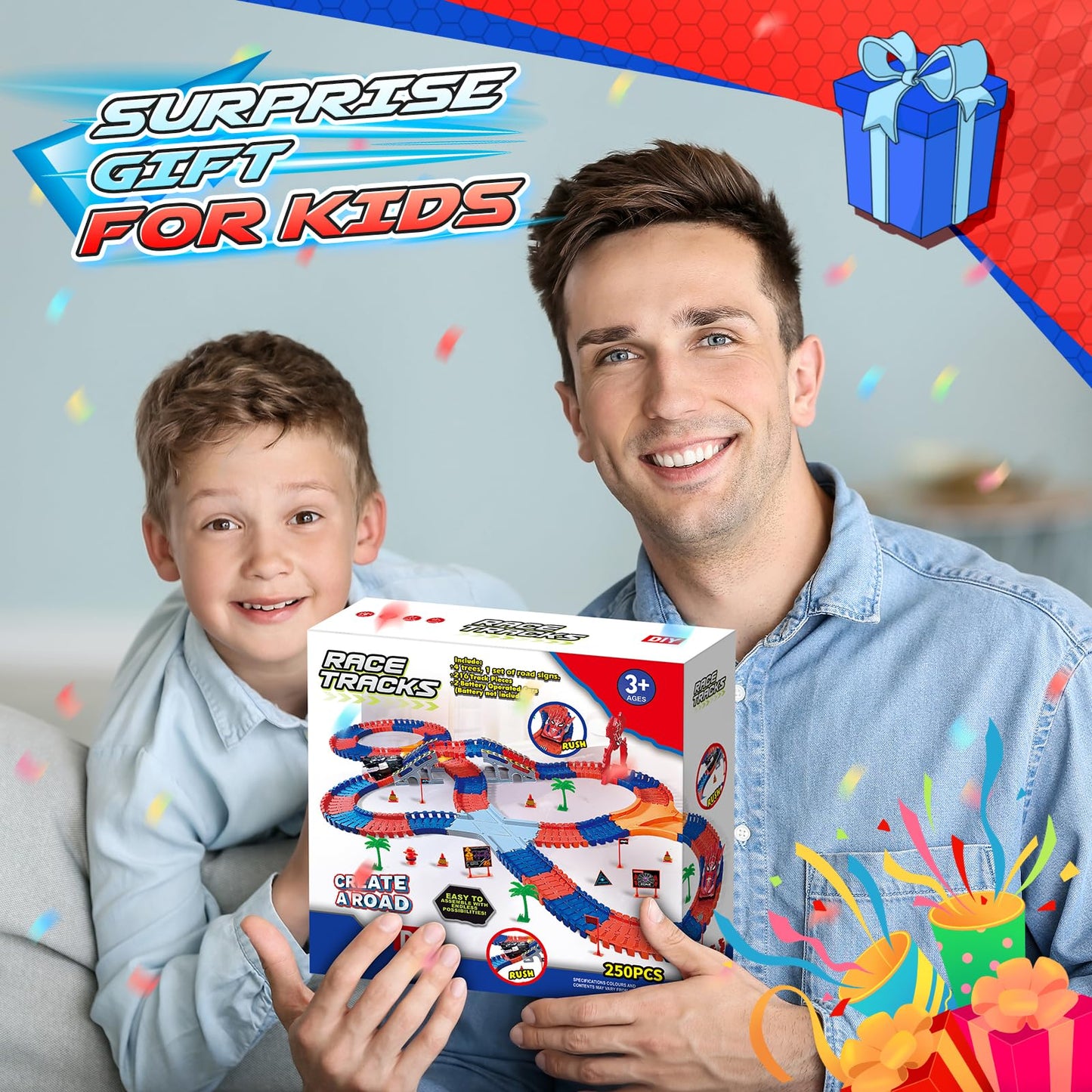 Innofans Spider Toys: 250-Piece Flexible Race Track with 2 Monster Cars for Ages 3-6