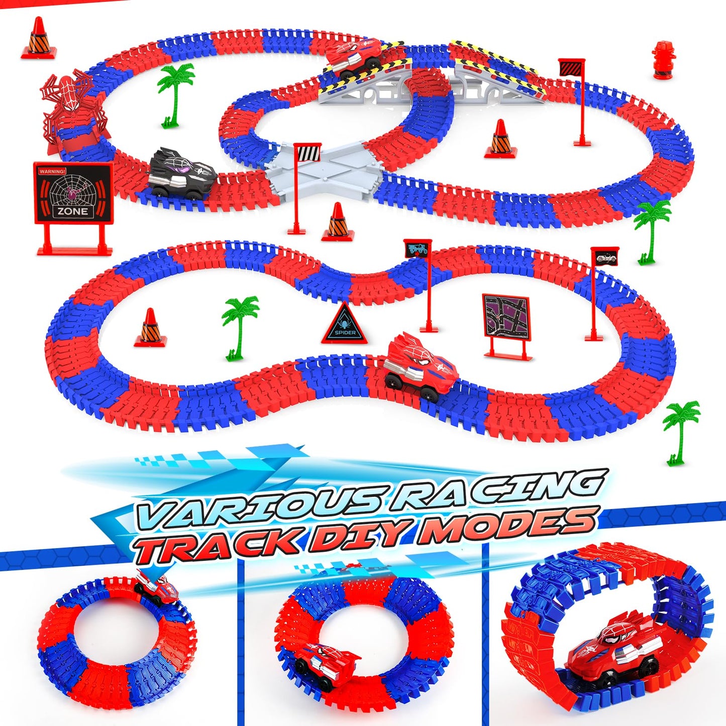 Innofans Spider Toys: 250-Piece Flexible Race Track with 2 Monster Cars for Ages 3-6