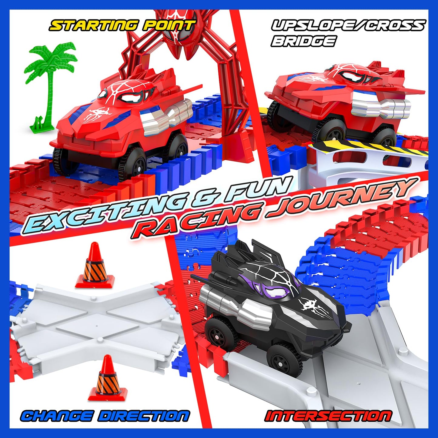 Innofans Spider Toys: 250-Piece Flexible Race Track with 2 Monster Cars for Ages 3-6