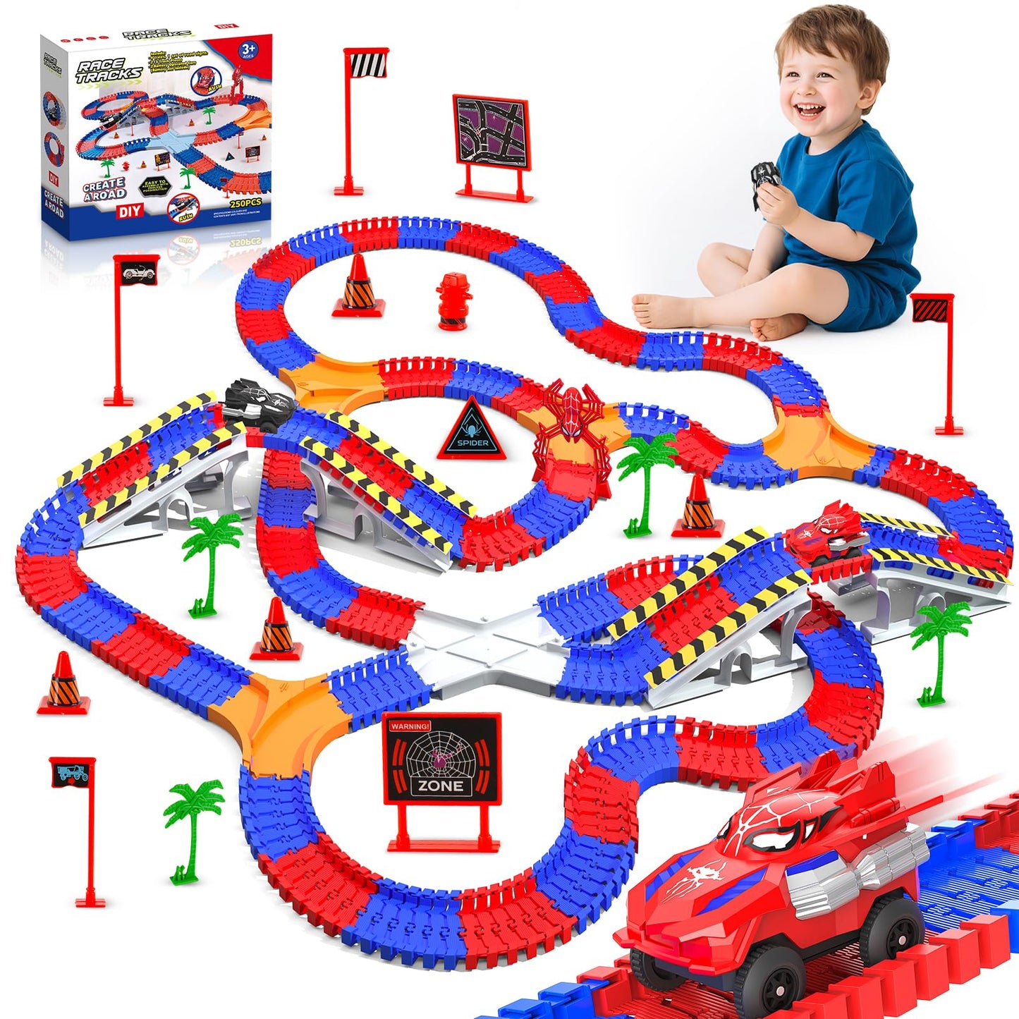 Innofans Spider Toys: 250-Piece Flexible Race Track with 2 Monster Cars for Ages 3-6