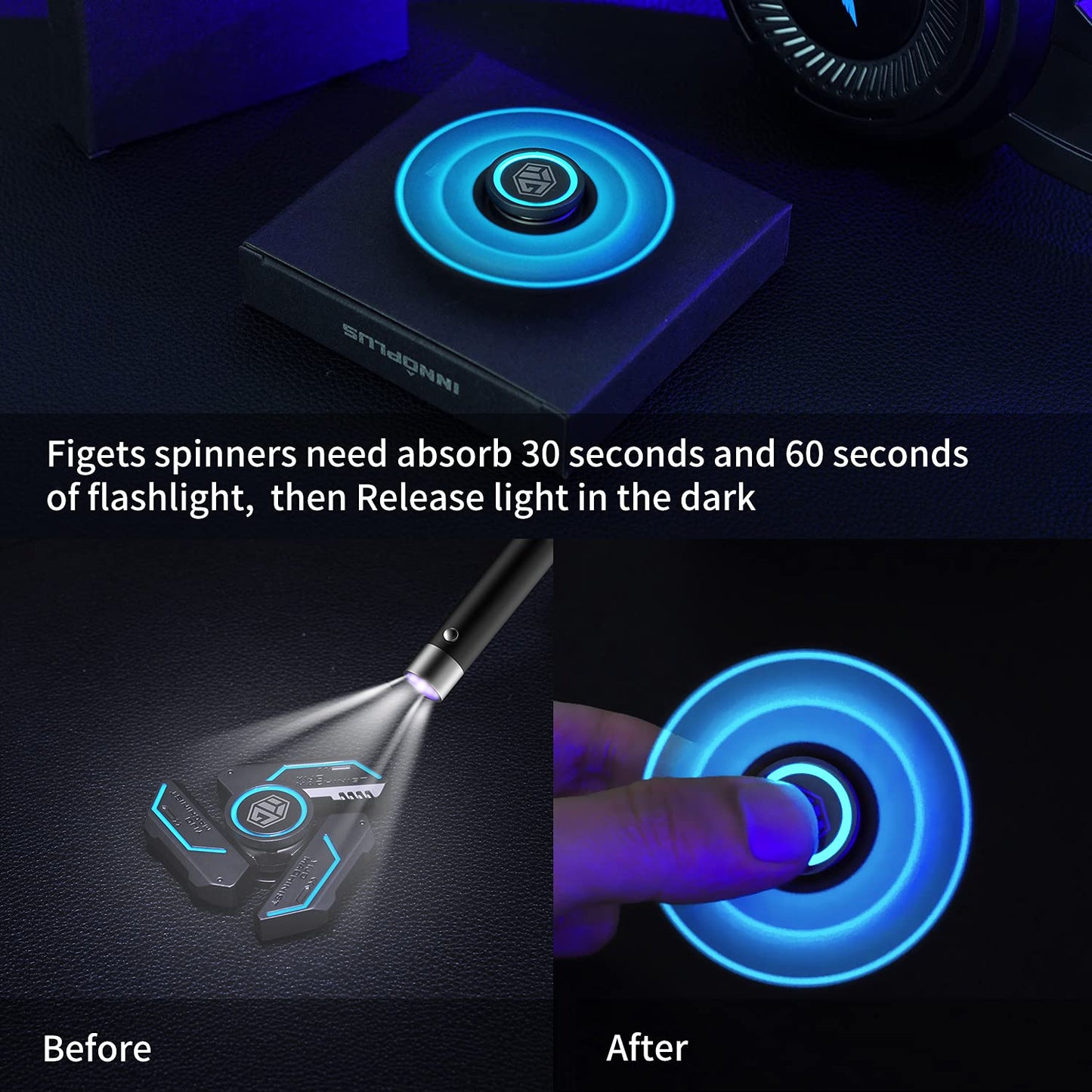 INNÔPLUS Fidget Spinner – Glow-in-the-Dark Metal Finger Toy for Focus & Relaxation