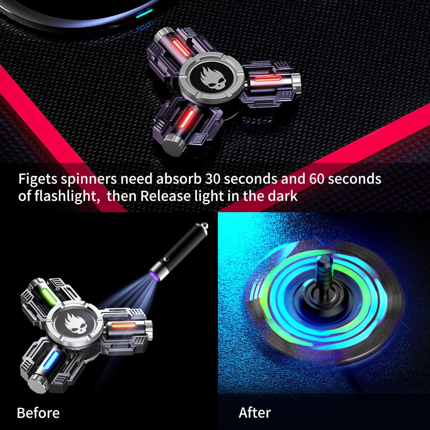 INNOPLUS Fidget Spinner – Metal Hand Spinner with 27 Light Effects, Night Glow, and Portable Anti-Stress Toy