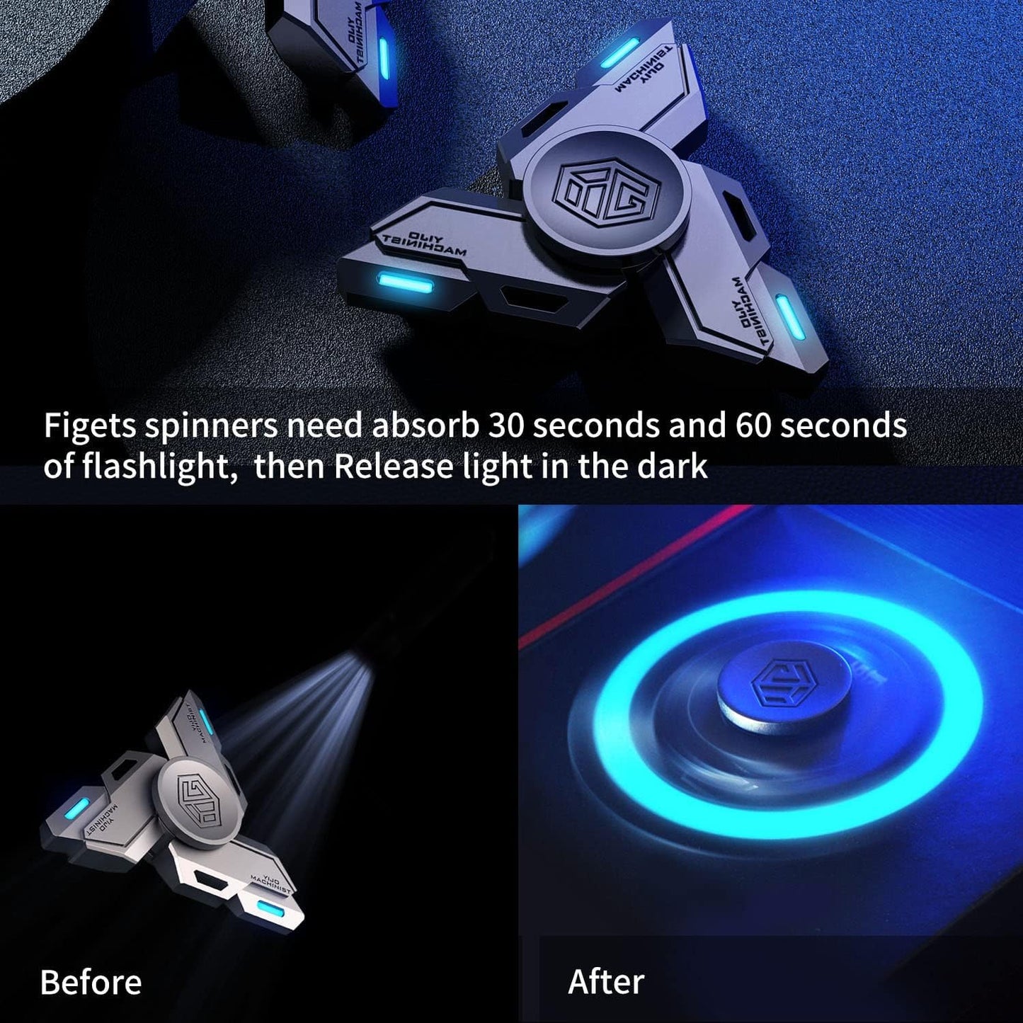 INNÔPLUS Fidget Spinner — Metal Hand Toy for Stress Relief, Glow in the Dark, Portable Gift
