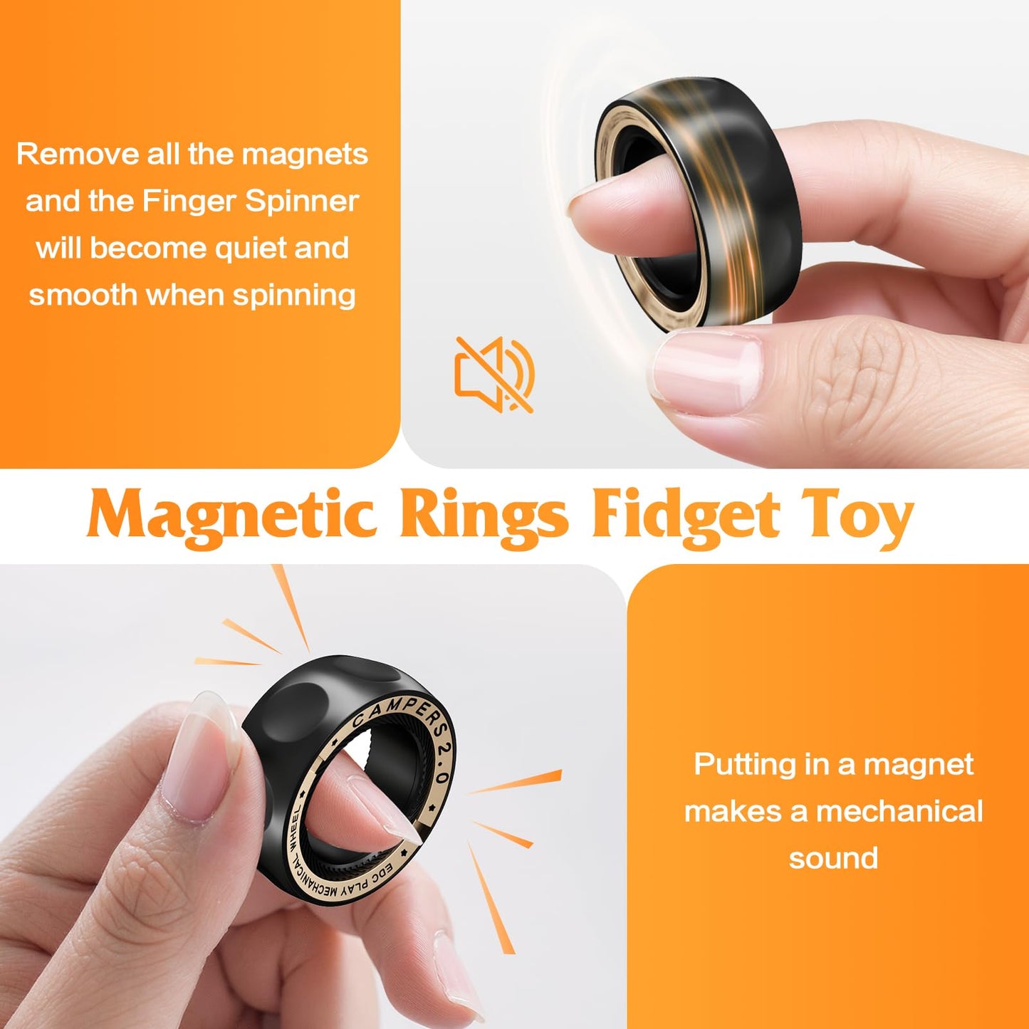 INNÔPLUS Upgrade Fidget Spinner Ring – Magnetic Stainless Steel EDC for Stress Relief