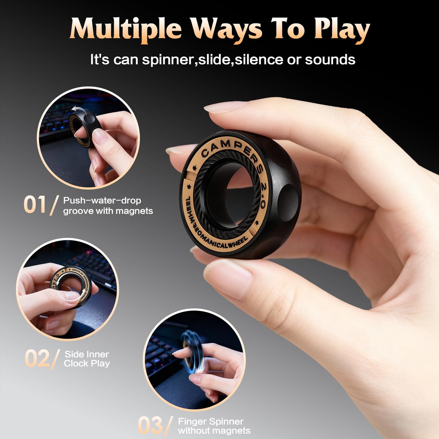 INNÔPLUS Upgrade Fidget Spinner Ring – Magnetic Stainless Steel EDC for Stress Relief