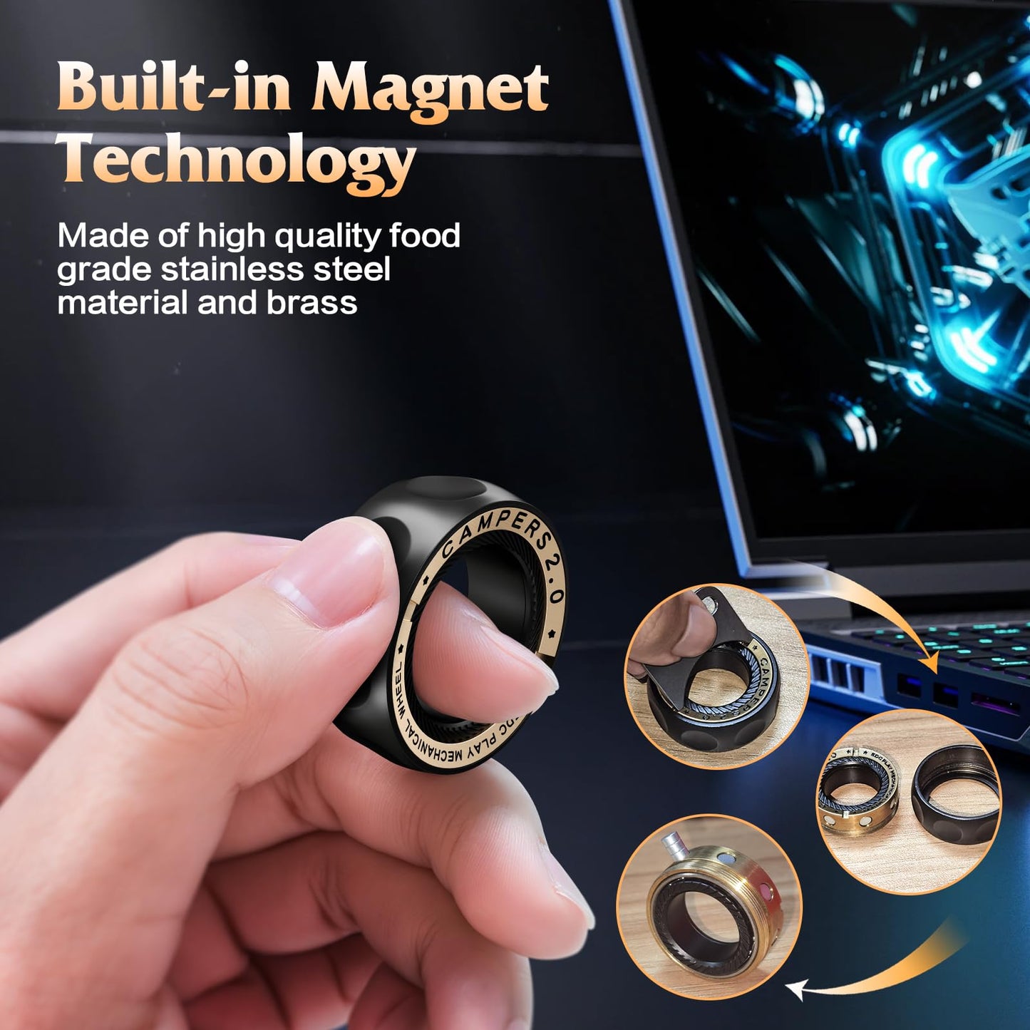 INNÔPLUS Upgrade Fidget Spinner Ring – Magnetic Stainless Steel EDC for Stress Relief