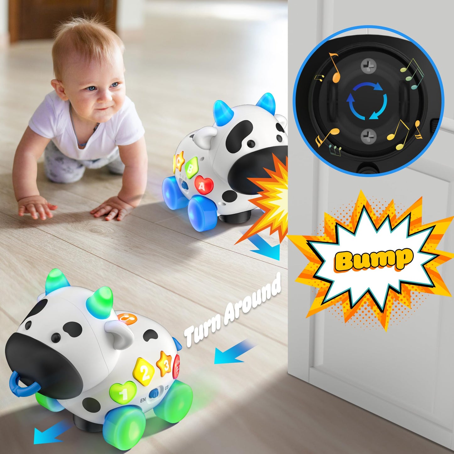 INNOSKY Musical Cow Baby Toy – Crawling & Walking Companion for 6–18 Months | Bilingual English/Spanish