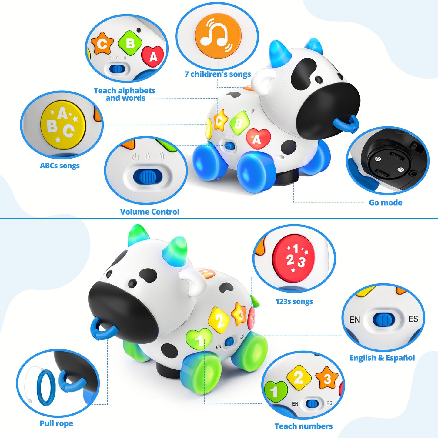 INNOSKY Musical Cow Baby Toy – Crawling & Walking Companion for 6–18 Months | Bilingual English/Spanish