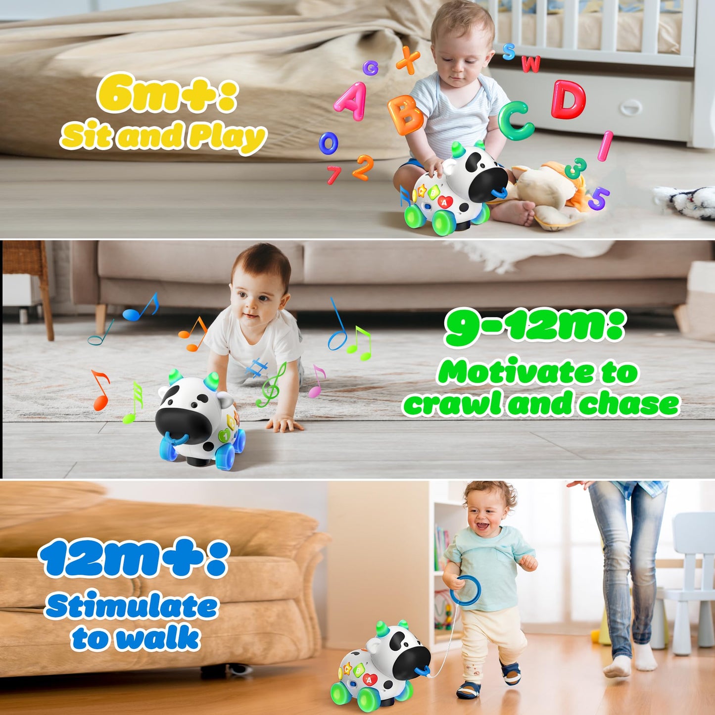 INNOSKY Musical Cow Baby Toy – Crawling & Walking Companion for 6–18 Months | Bilingual English/Spanish