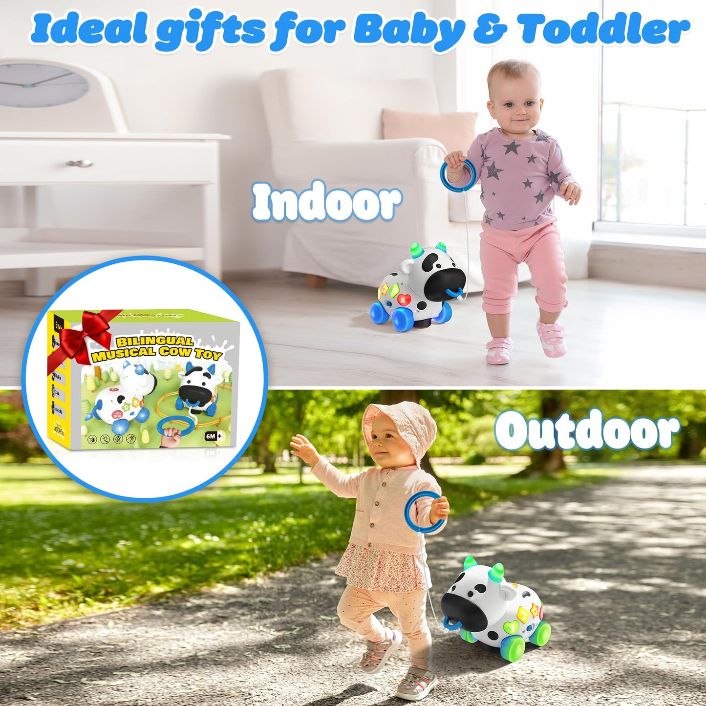 INNOSKY Musical Cow Baby Toy – Crawling & Walking Companion for 6–18 Months | Bilingual English/Spanish