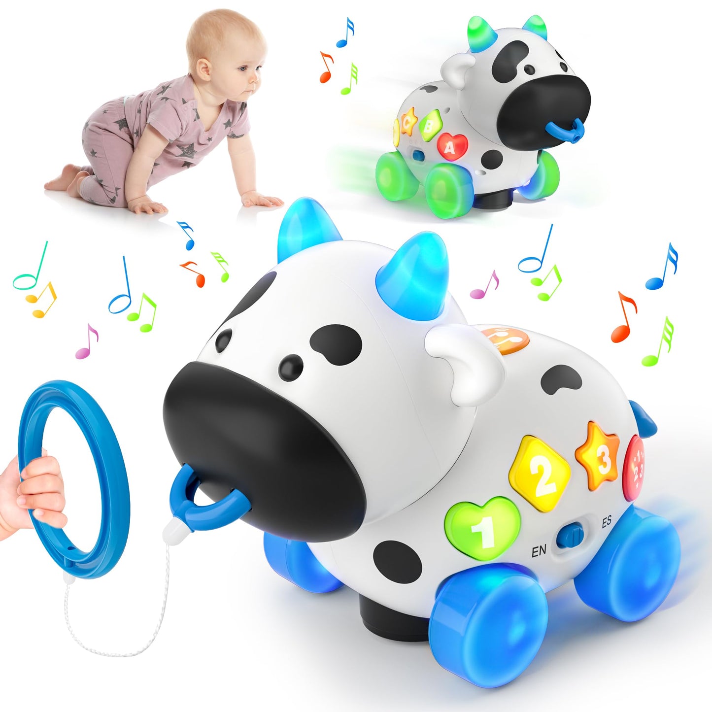 INNOSKY Musical Cow Baby Toy – Crawling & Walking Companion for 6–18 Months | Bilingual English/Spanish