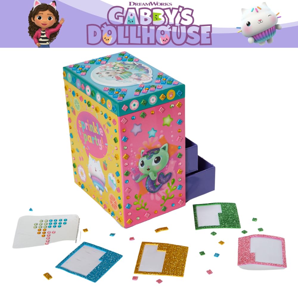 Innovative Designs Gabby's Dollhouse DIY Jewelry Box – Mosaic Box, Adhesive Gems & 3D Foam Sticker Kit