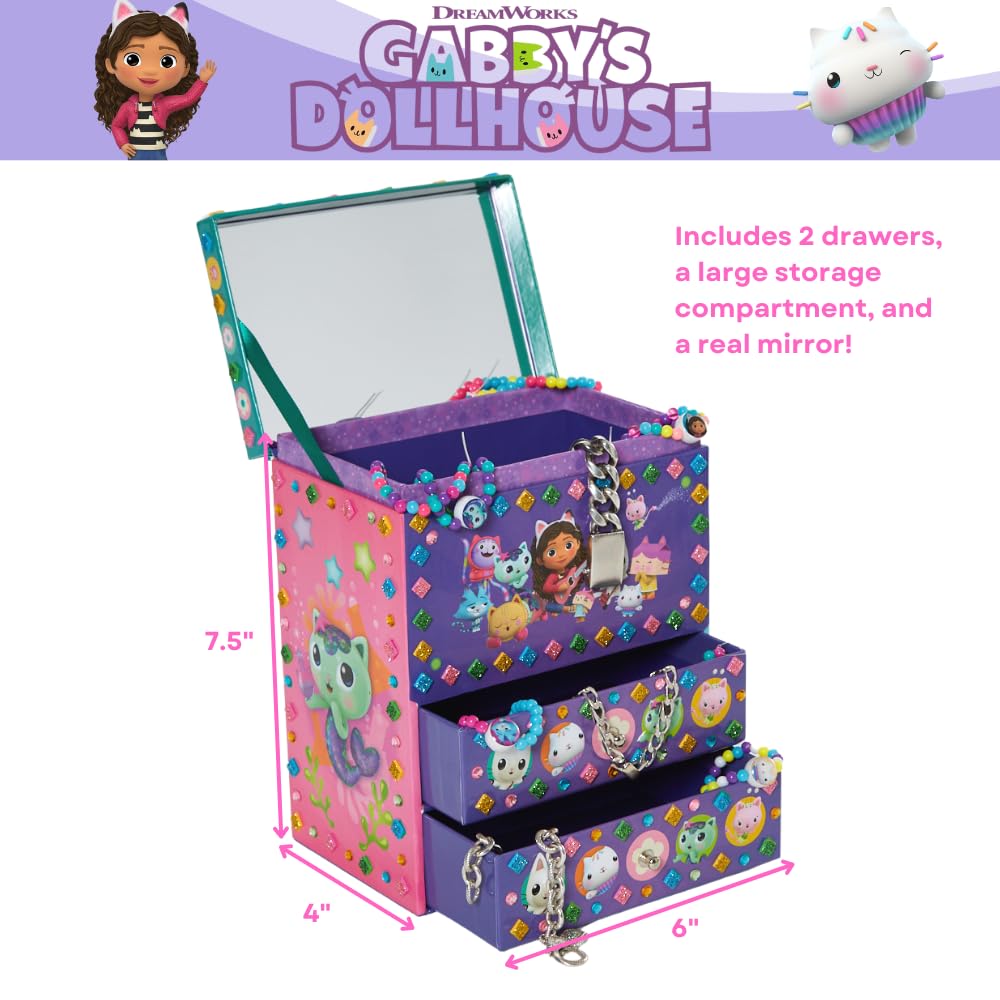 Innovative Designs Gabby's Dollhouse DIY Jewelry Box – Mosaic Box, Adhesive Gems & 3D Foam Sticker Kit