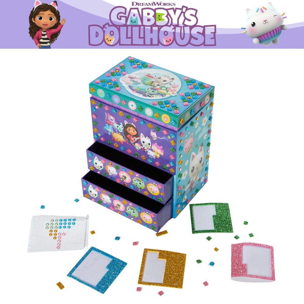 Innovative Designs Gabby's Dollhouse DIY Jewelry Box – Mosaic Box, Adhesive Gems & 3D Foam Sticker Kit