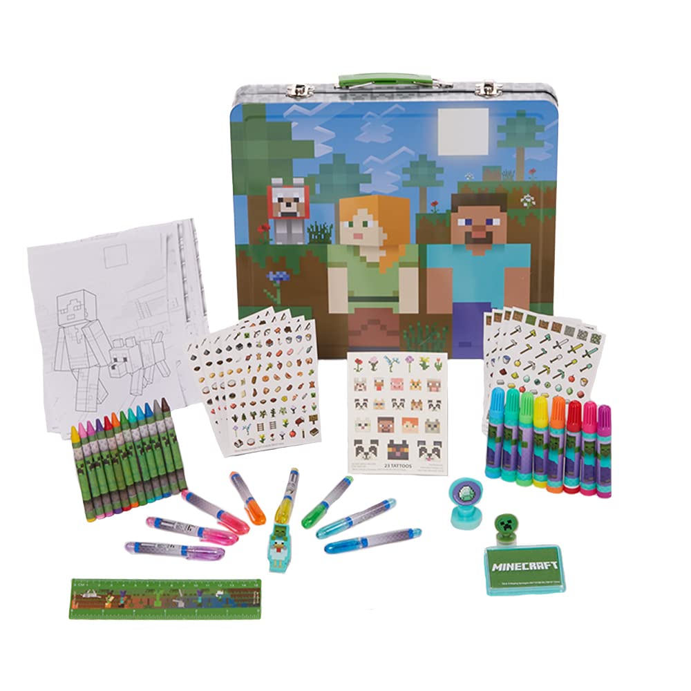 Innovative Designs Minecraft Deluxe Kids Activity Set – Carry Tin, Coloring Sheets & More