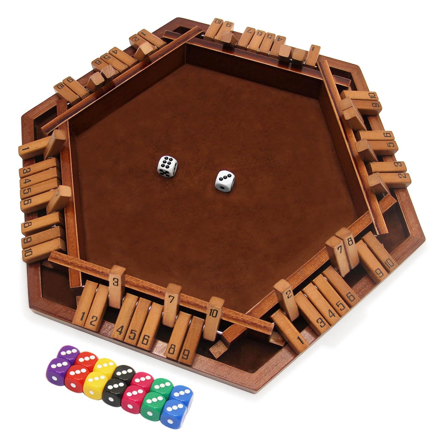 INNOVJOPRO Shut The Box Game – 6-Sided Wooden Box with 16 Dice