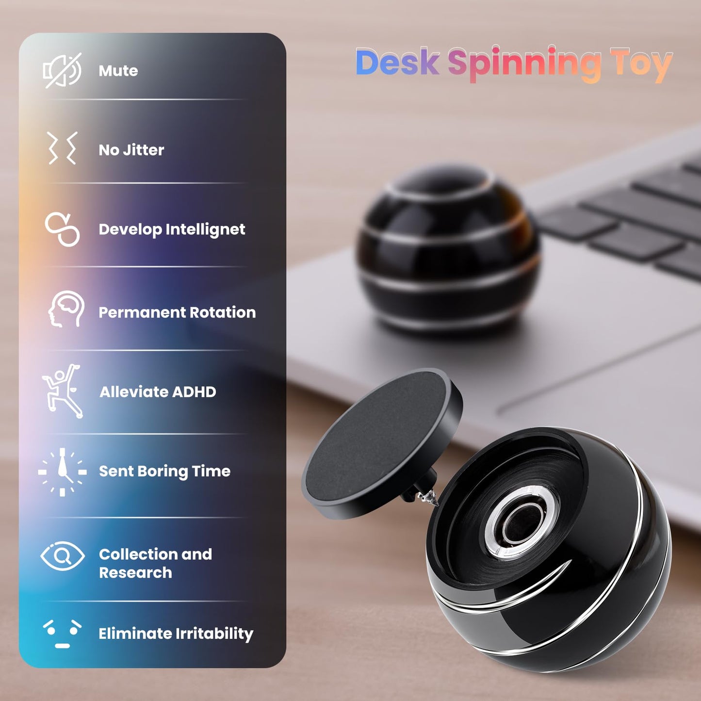 INOVASHON Fidget Spinner Desktop Toy — Kinetic Spin, Optical Illusion (1.54in, Black)