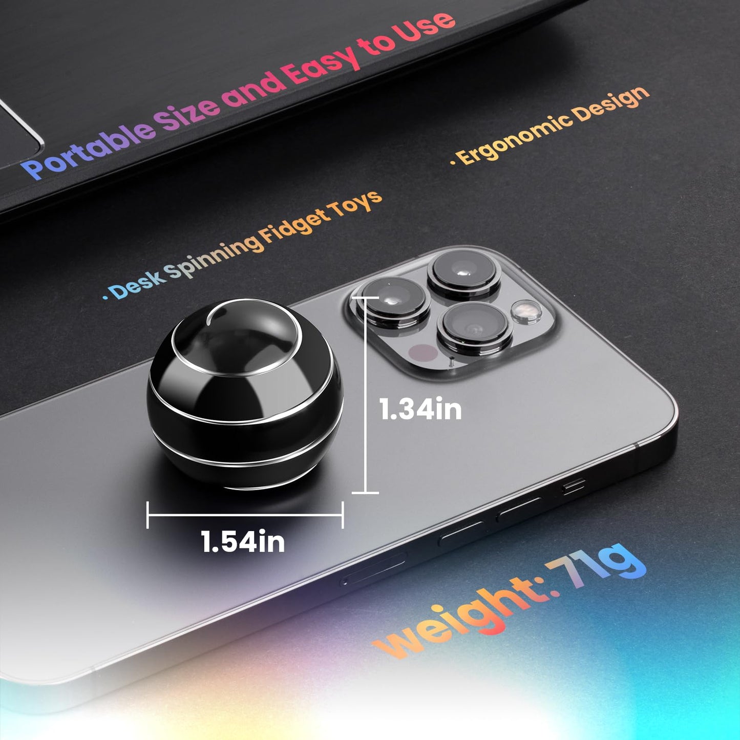INOVASHON Fidget Spinner Desktop Toy — Kinetic Spin, Optical Illusion (1.54in, Black)