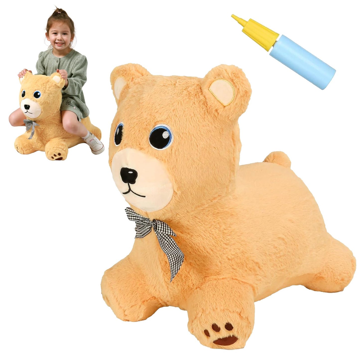 INPANY Bear Bouncy Hopper Toy for Toddlers – Plush Indoor/Outdoor Ride-On