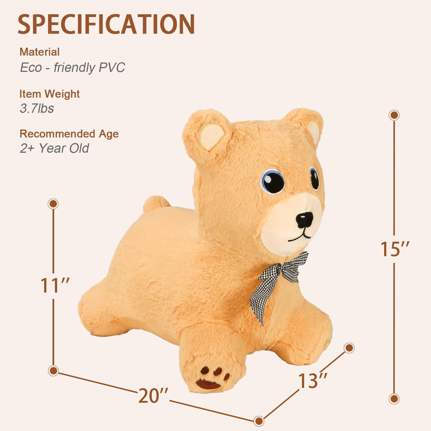 INPANY Bear Bouncy Hopper Toy for Toddlers – Plush Indoor/Outdoor Ride-On