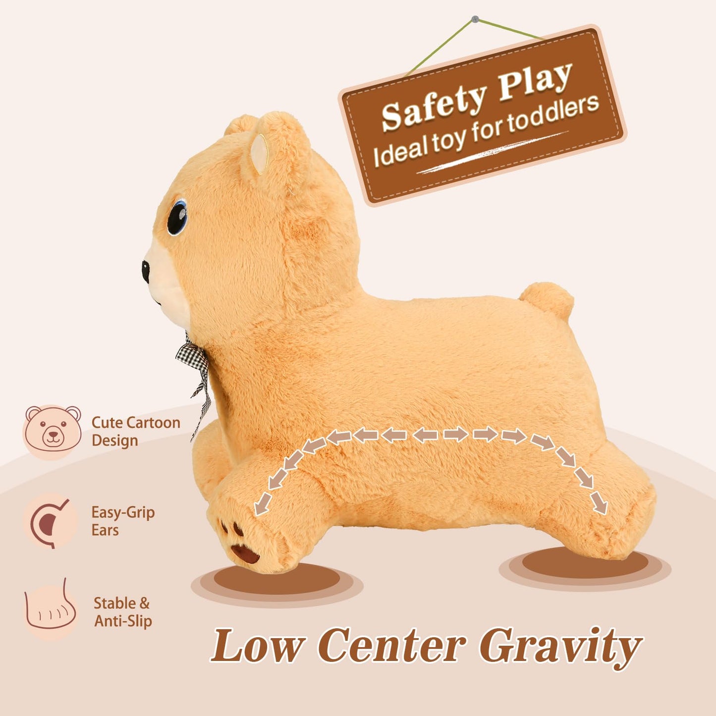 INPANY Bear Bouncy Hopper Toy for Toddlers – Plush Indoor/Outdoor Ride-On