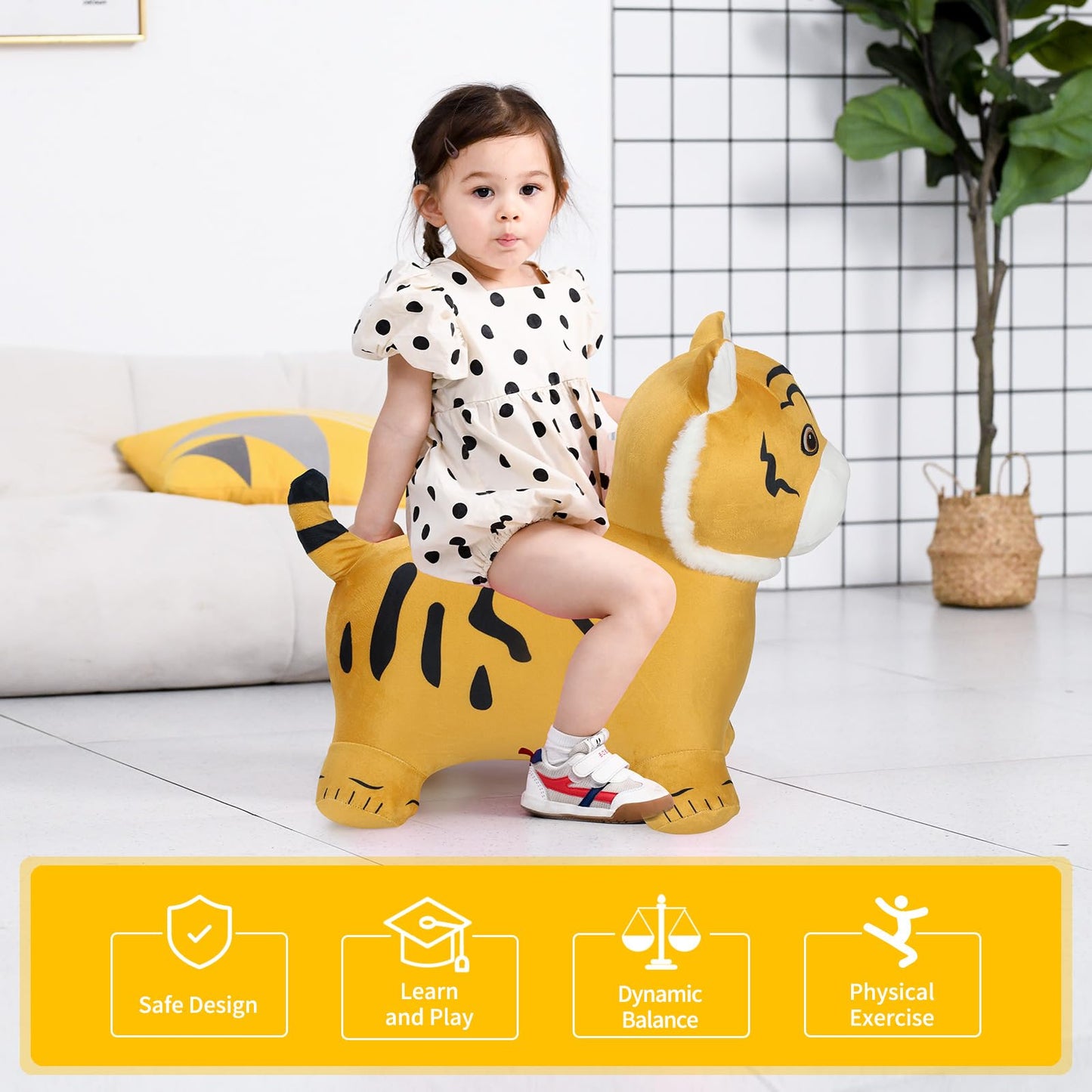INPANY Tiger Bouncy Hopper Toy – Plush Ride-On for Toddlers