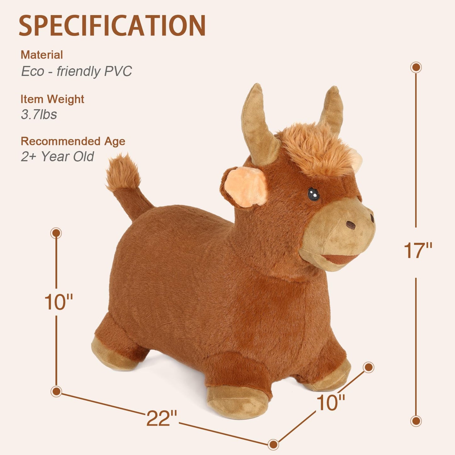 INPANY Bouncy Bull Hopping Toys - Toddler Plush Cow Hopper for 2-4 Year Olds | Indoor/Outdoor Ride-On