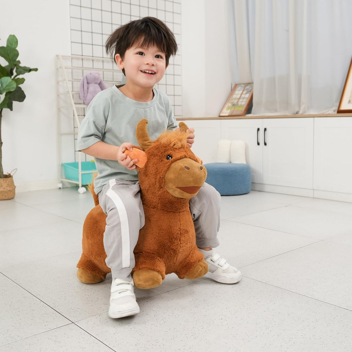 INPANY Bouncy Bull Hopping Toys - Toddler Plush Cow Hopper for 2-4 Year Olds | Indoor/Outdoor Ride-On