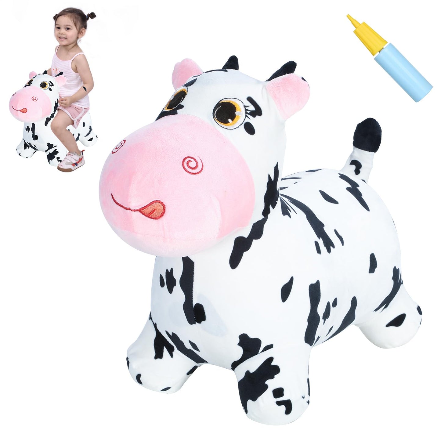 INPANY Bouncy Cow Farm Toy – Plush Ride-On Hopper for Toddlers (2-4)