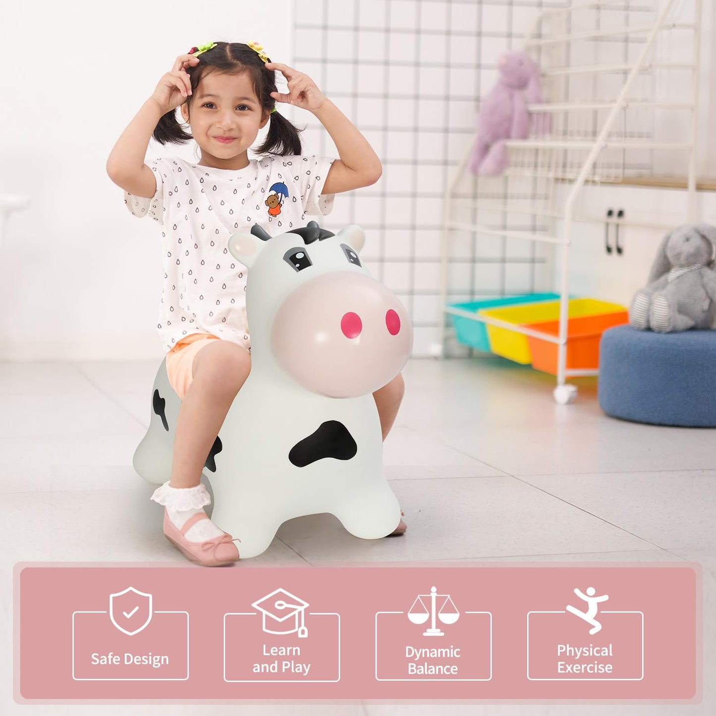 INPANY Bouncy Cow Hopper Toy for Toddlers – Inflatable Ride-On for Indoor & Outdoor Play