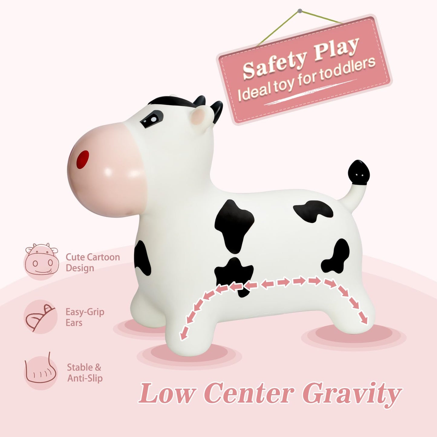 INPANY Bouncy Cow Hopper Toy for Toddlers – Inflatable Ride-On for Indoor & Outdoor Play
